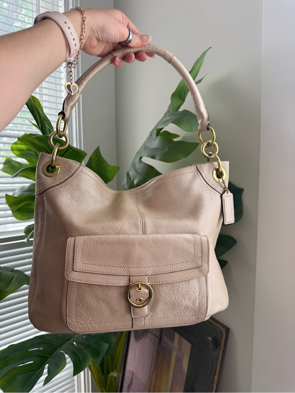 Coach Pebbled Leather Hobo Bag in Blush